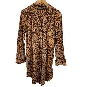 Lauren Ralph Lauren Womens Leopard Embroidered Crest Nightgown Sleep Shirt S NWT